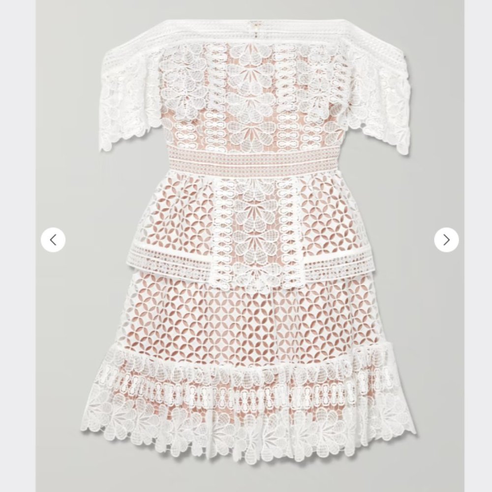 [NWT] Self-Portrait Off-the-shoulder guipure lace mini dress - Picture 3 of 6